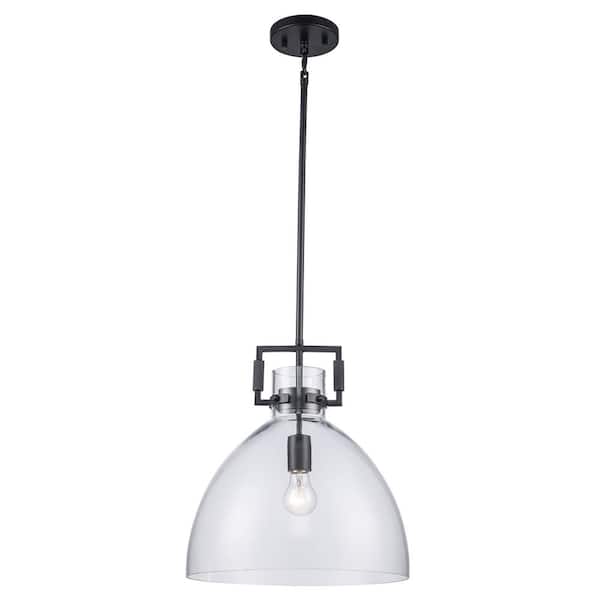 Hampton Bay Ballington 14 in. 1Light Black Oversized Pendant Light Fixture with Clear Glass