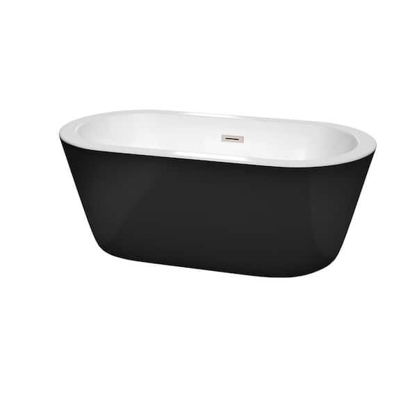 Wyndham Collection Mermaid 60 in. Acrylic Flatbottom Center Drain Soaking Bathtub in Black
