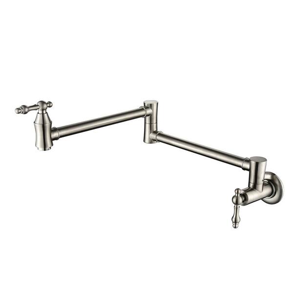 Wall Mount Faucet Pot Filler Faucet With Double Lever Handle In Brushed Nickel Ybx 8041ns The