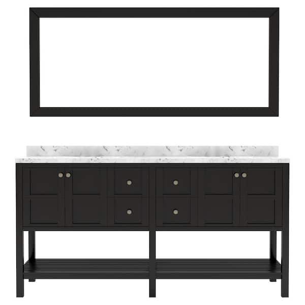 Virtu USA Winterfell 72 in. W x 22 in. D x 37 in. H Double Sink Bath Vanity in Espresso with Quartz Top and Mirror