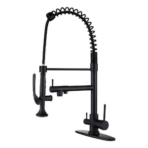 Double-Handles Pull Down Sprayer Kitchen Faucet with Drinking Water for 1 or 3 Hole in Solid Brass in Matte Black