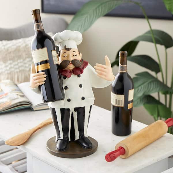 Litton Lane White Polystone Chef Sculpture with 2 Wine Holder Slots