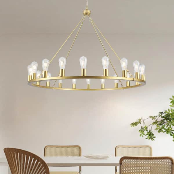 ZJVAIVE 20-Light Gold Circle Candle Design Wagon Wheel Chandelier Linear Chandelier Lighting for Dining Room