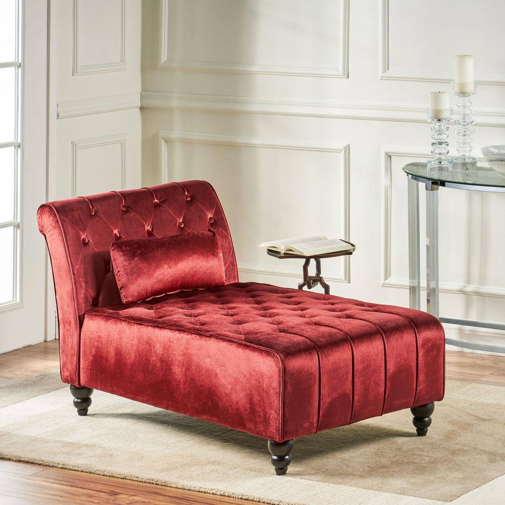 Elegant Garnet Velvet Chaise Lounge with Diamond Stitching