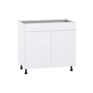 Fairhope Bright White Slab Assembled Base Kitchen Cabinet with Drawer (36 in. W x 34.5 in. H x 24 in. D)