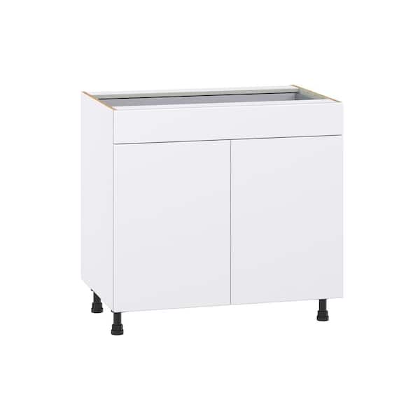 J COLLECTION Timberline 36 in. W x 24 in. D x 34.5 in. H Assembled Slab Base Kitchen Cabinet in Bright White with Drawer