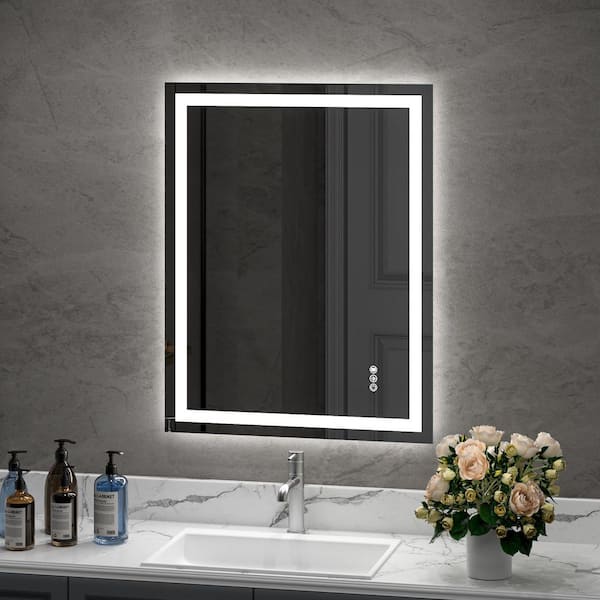 WOODSAM 28 in. W x 36 in. H Rectangular Frameless LED Light Anti-Fog Wall Bathroom Vanity Mirror Super Bright Front-Lit Backlit