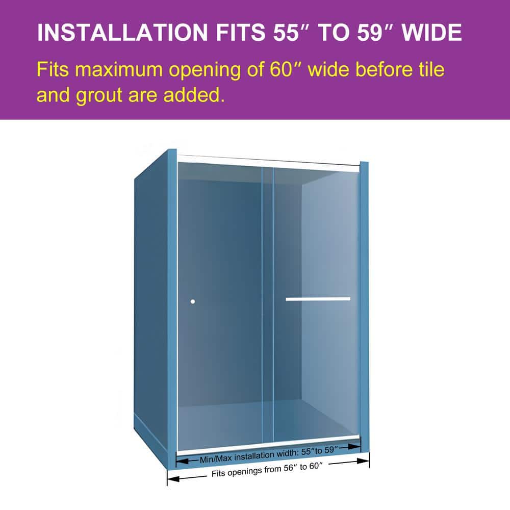 59" Matte Black Semi-Frameless Sliding Shower Door with Clear Glass