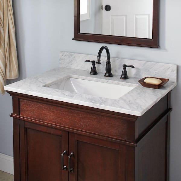 Carrara With White Single Trough Sink, Sink On Top Of Vanity