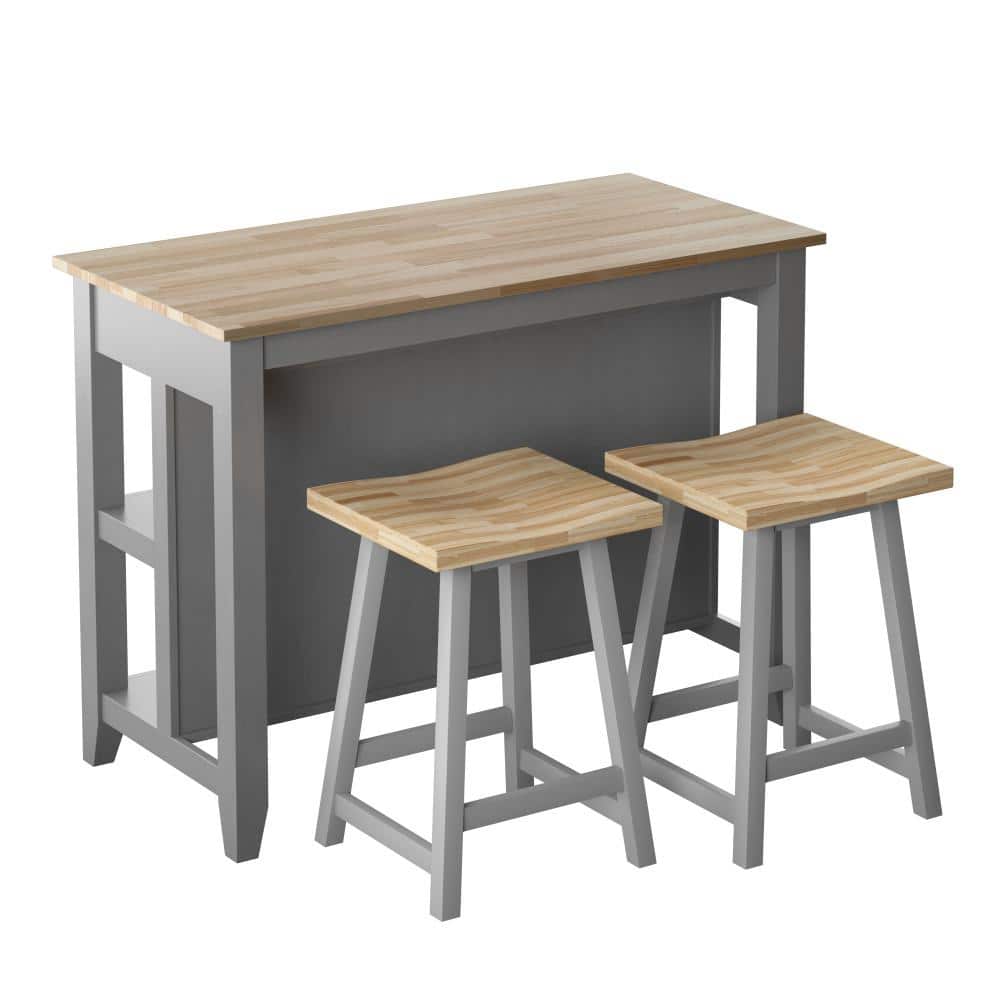 Antique Gray Modern Farmhouse Kitchen Island with Open Shelves