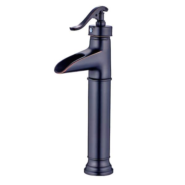FLG Single Handle Bathroom Vessel Sink Faucet Waterfall High Tall Brass 1-Hole Taps in Oil Rubbed Bronze