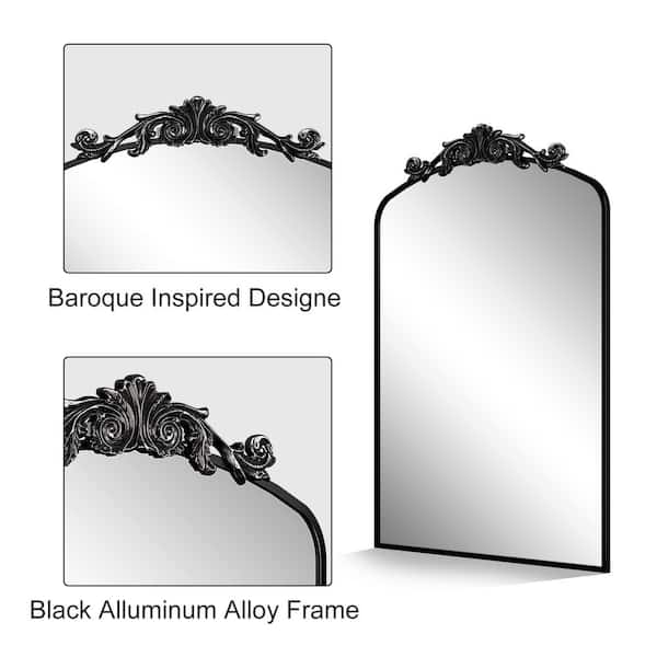 24 in. W x 36 in. H Arched Aluminum Alloy Framed French Cleat Mounted Baroque Wall Decor Bathroom Vanity Mirror in Black