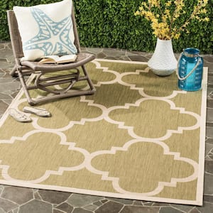 Courtyard Green/Beige 5 ft. x 8 ft. Geometric Indoor/Outdoor Patio  Area Rug