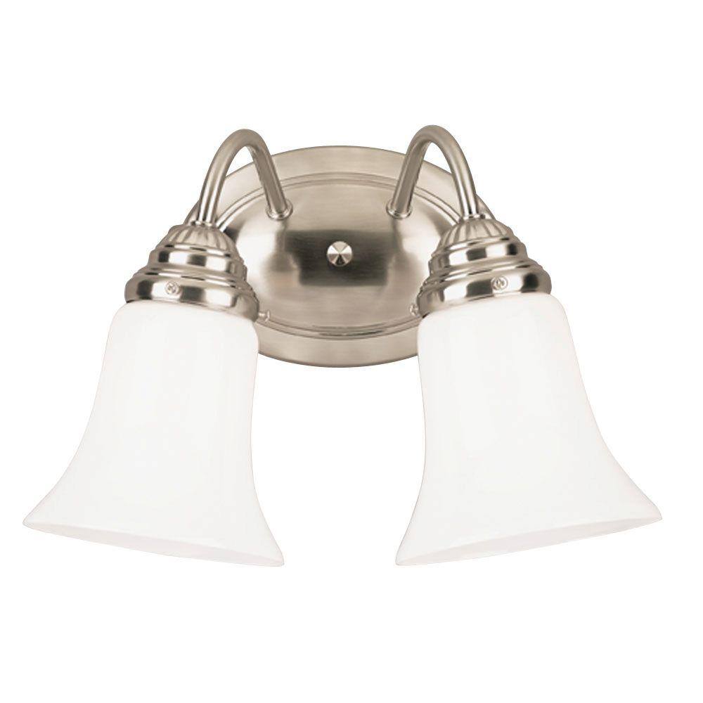 Brushed Nickel 2-Light Wall Sconce with White Opal Glass