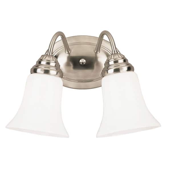 2-Light Interior Brushed Nickel Wall Fixture with White Opal Glass