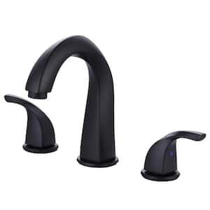 8 in. Widespread Double Handle Bathroom Mid Arc Faucet for 3-Holes with Pop-Up Drain Assembly in Matte Black