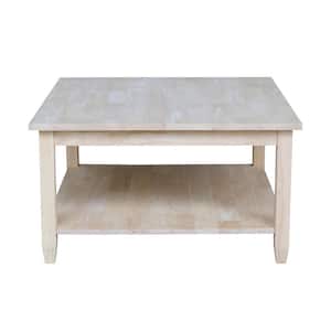 Solano 32 in. Unfinished Medium Square Wood Coffee Table with Shelf