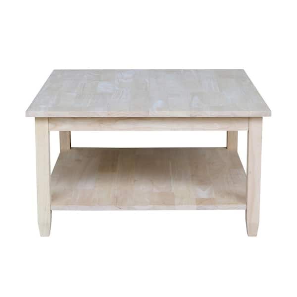 International Concepts Solano 32 in. Unfinished Medium Square Wood Coffee Table with Shelf