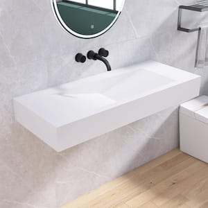 48 in. White Solid Surface Wall-Mounted Bathroom Vessel Sink