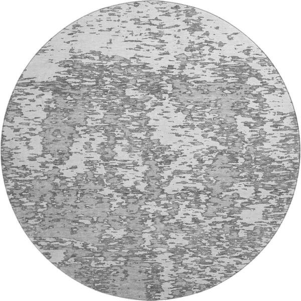 Addison Rugs Mayfield Premium Machine Washable Abstract AMF946 Gray 8 ft. x 8 ft. Round Rug
