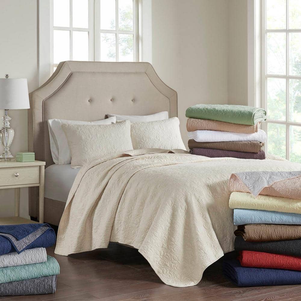 Mocha King Reversible Microfiber Coverlet Set