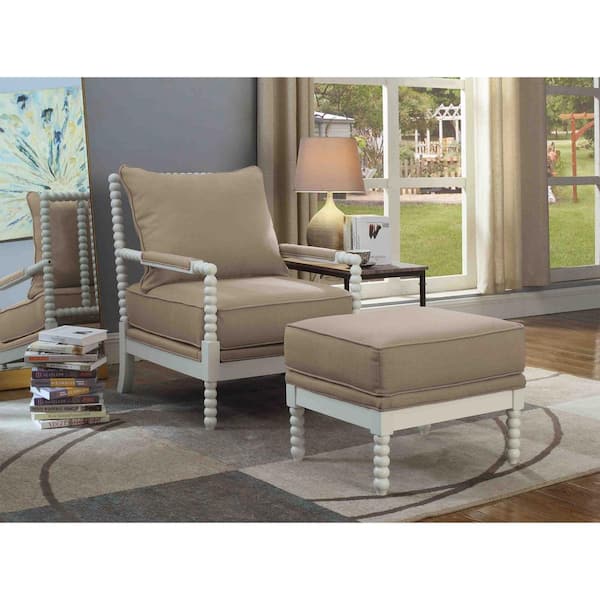 Abraham 29 in. Beige/White Fabric Arm Chair