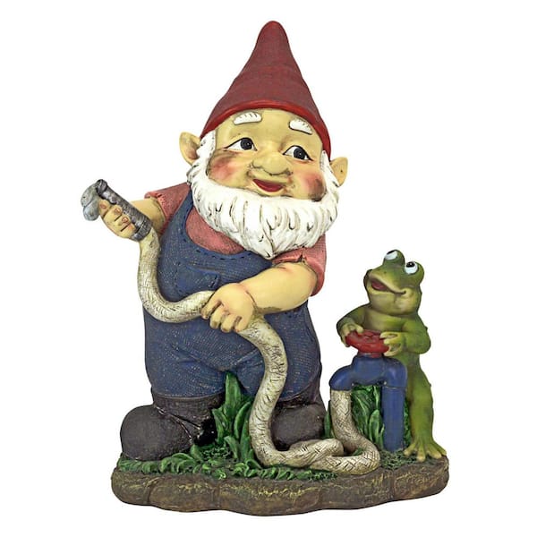 Design Toscano 9 in. H Firefighter Franz and His Frog Fire Brigade Garden Gnome Statue