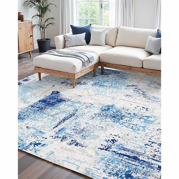 Area Rug, 5 ft. x 7 ft. Large Washable Rug, Non-Slip, Soft, Tear-Resistant, Pet and Child Friendly, Indoor Mat, Blue