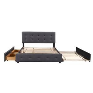 URTR Gray Wood Frame Queen Size Upholstered Platform Bed with Storage