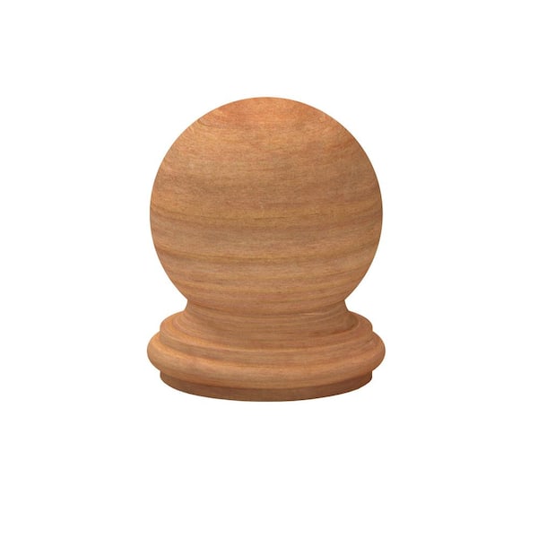Unbranded Newport 4 in. x 4 in. Redwood-Stained Wood Ball-Top Post Cap