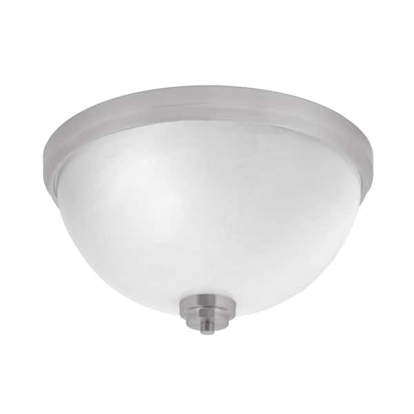 Unbranded Ashland 16 in. 3 Light Brushed Nickel Flush Mount with White Marble Glass Shade No Bulbs Included