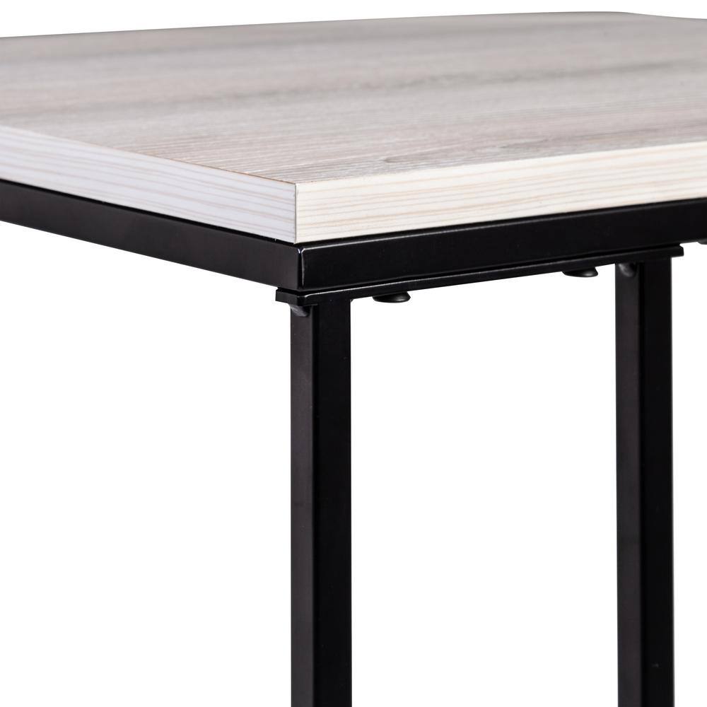 Natural Wood Grain and Matte Black Metal Square C-Shape End Table
