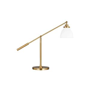 Wellfleet 30.375 in. W x 23.375 in. H 1-Light Matte White/Burnished Brass Dimmable Dome Task and Reading Desk Lamp