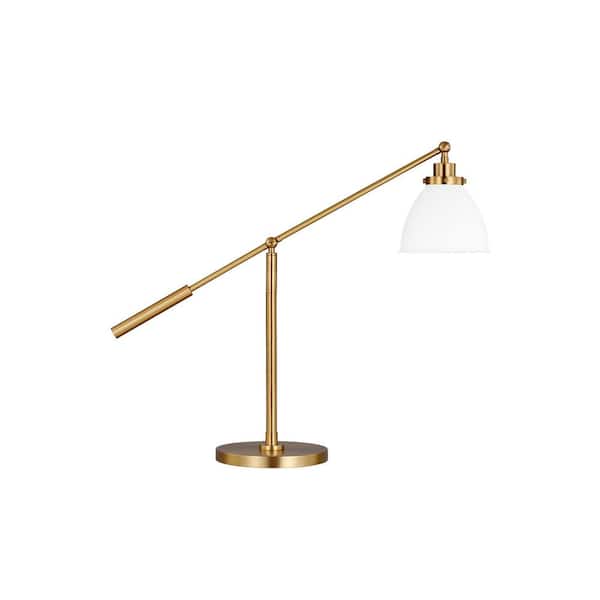 Generation Lighting Wellfleet 30.375 in. W x 23.375 in. H 1-Light Matte White/Burnished Brass Dimmable Dome Task and Reading Desk Lamp