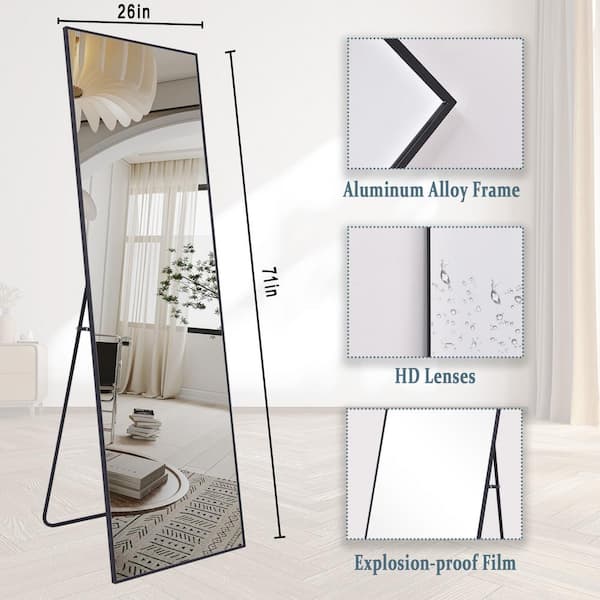26 in. W x 71 in. H Rectangular Classic Black Aluminum Alloy Framed Full Length Mirror Standing Floor Mirror