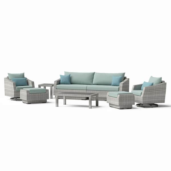 RST BRANDS Cannes 8-Piece Wicker Motion Patio Conversation Deep Seating Set with Sunbrella Charcoal Gray Cushions