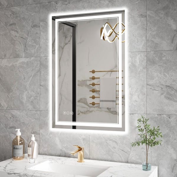 24 in. W. x 36 in. H Rectangular Frameless LED Anti-Fog Wall Bathroom Vanity Mirror in Silver, Defogging, Dimming