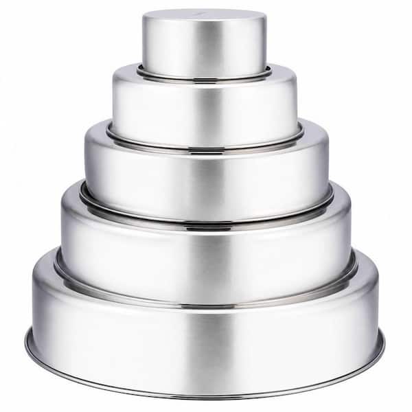 5-Piece Stainless Steel Cake Pan Set, Inner Size 4 in. 6 in. 8 in. 9.5 in. and 11 in. Round Baking Tier Cake Pans Set