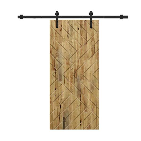 CALHOME Chevron Arrow 32 in. x 84 in. Fully Assembled Weather Oak Stained Wood Modern Sliding Barn Door with Hardware Kit