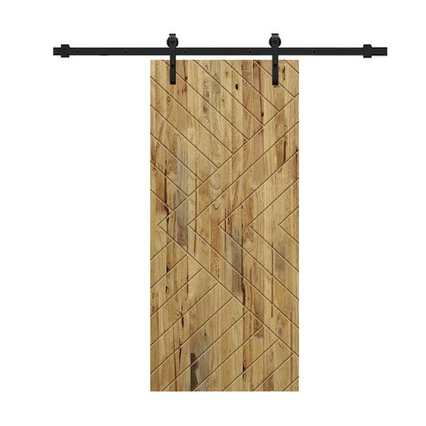 CALHOME Chevron Arrow 44 in. x 80 in. Fully Assembled Weather Oak Stained Wood Modern Sliding Barn Door with Hardware Kit