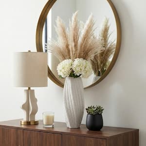16 in. White Ceramic Abstract Cylinder Decorative Vase