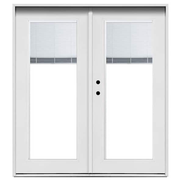 72 in. x 80 in. White Right-Hand Inswing Premium Fiberglass LOE Blinds Glass Hinged Patio Door with Brickmold