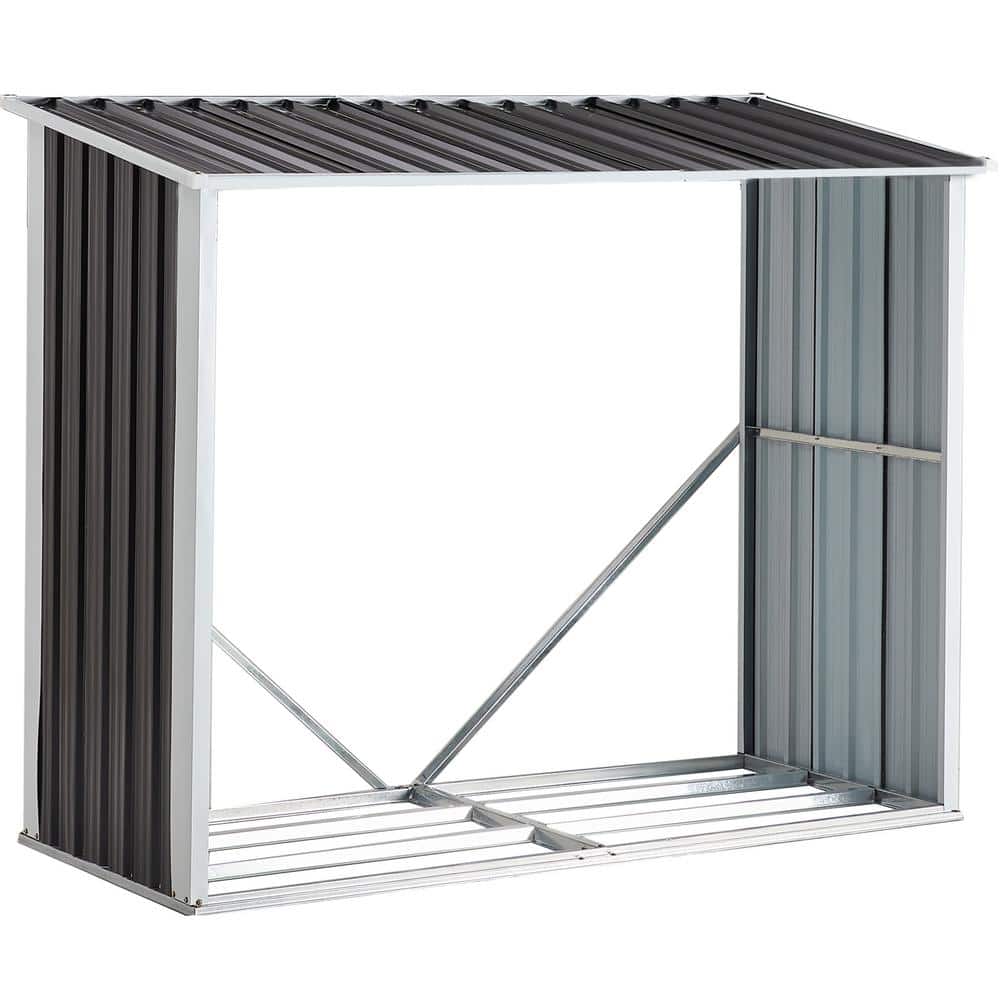 70.9 in. Heavy-Duty Galvanized Steel Outdoor Firewood Rack with Roof and Lo
