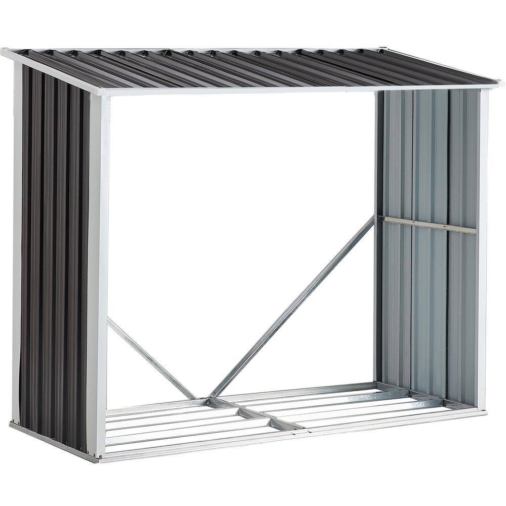70.9 in. Heavy-Duty Galvanized Steel Outdoor Firewood Rack with Roof and Lo