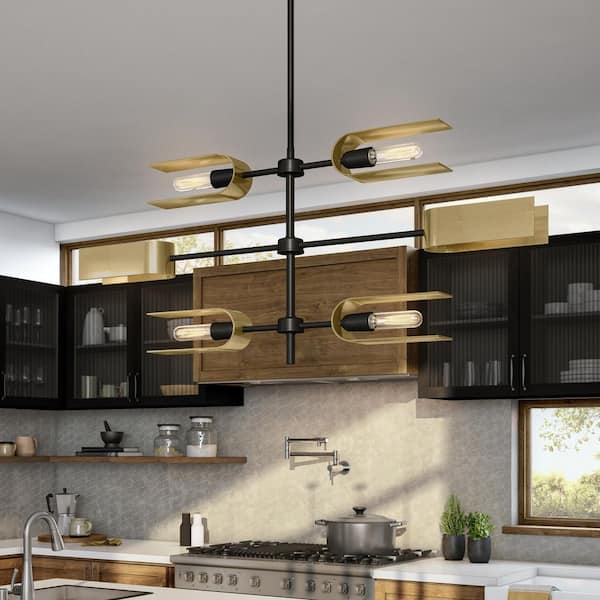 U Turn 6-Light Matte Black Glam Linear Chandelier for Kitchen Islands with No Bulbs Included