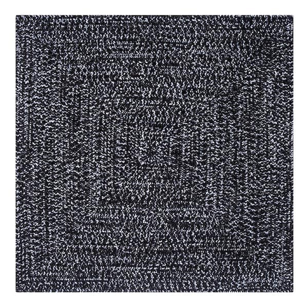 Better Trends Chenille Tweed Braid Collection Black & Gray 72" Square 100% Polyester Reversible Indoor Area Rug