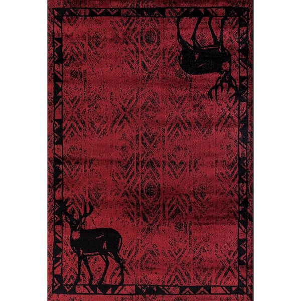 United Weavers Woodside Deer Gaze Red 5 ft. x 7 ft. Area Rug