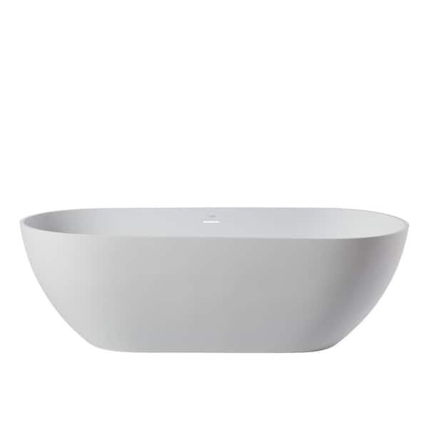 Stivier 69 in. Solid Surface Stone Resin Flatbottom Non-Whirlpool Freestanding Soaking Bathtub in Matte White