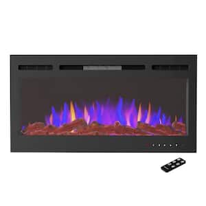 5440 BTU 36 in. Electric Fireplace Wall-Mount or Recessed 3-Color LED Flame with Touchscreen and Remote in Black