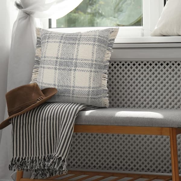 LR Home Andrew Ivory/Gray Tartan Cotton Blend 20 in. x 20 in. Throw Pillow (Set of 2)